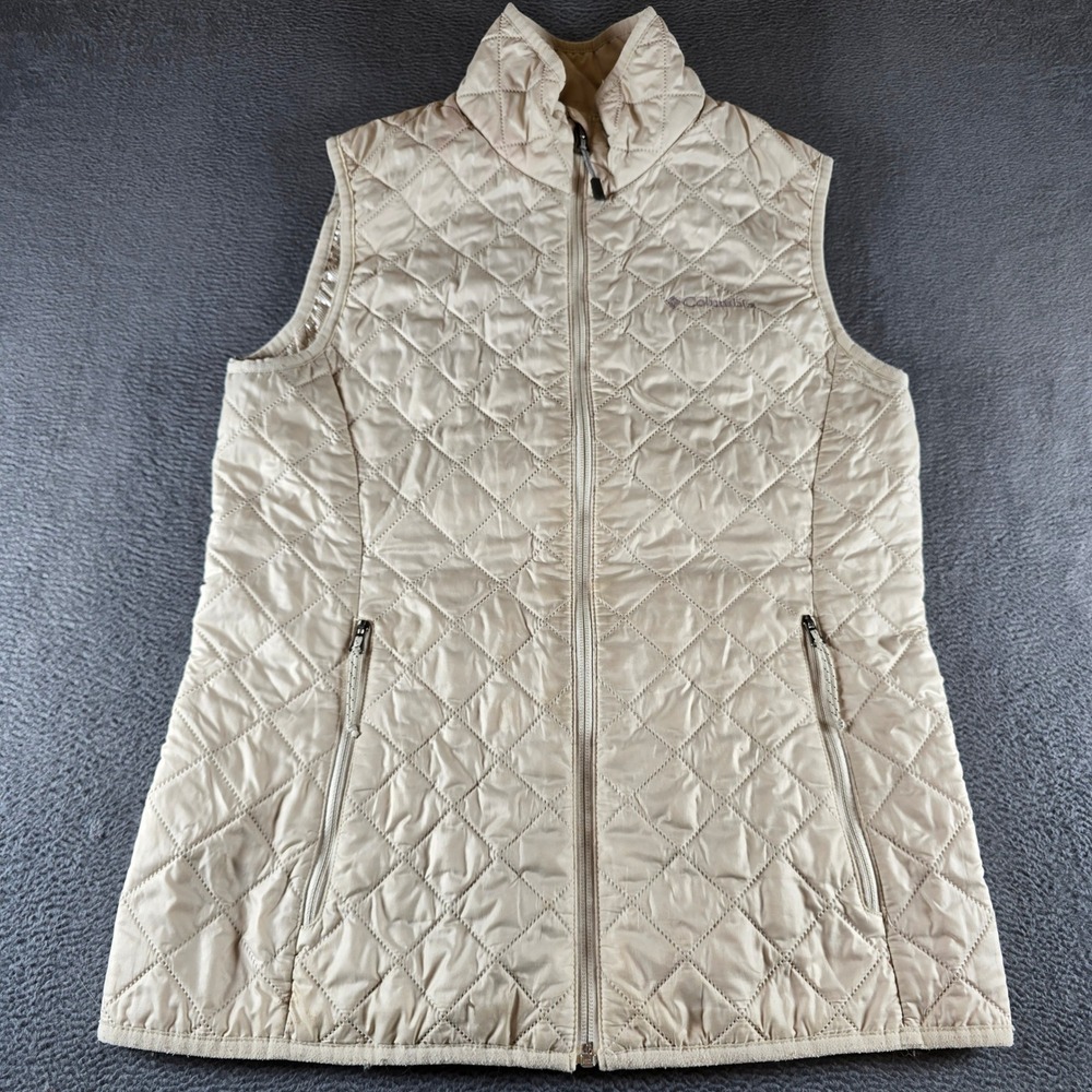 Columbia Womens Omni-Heat Quilted Vest Beige Cream Small Full Zip Puffer